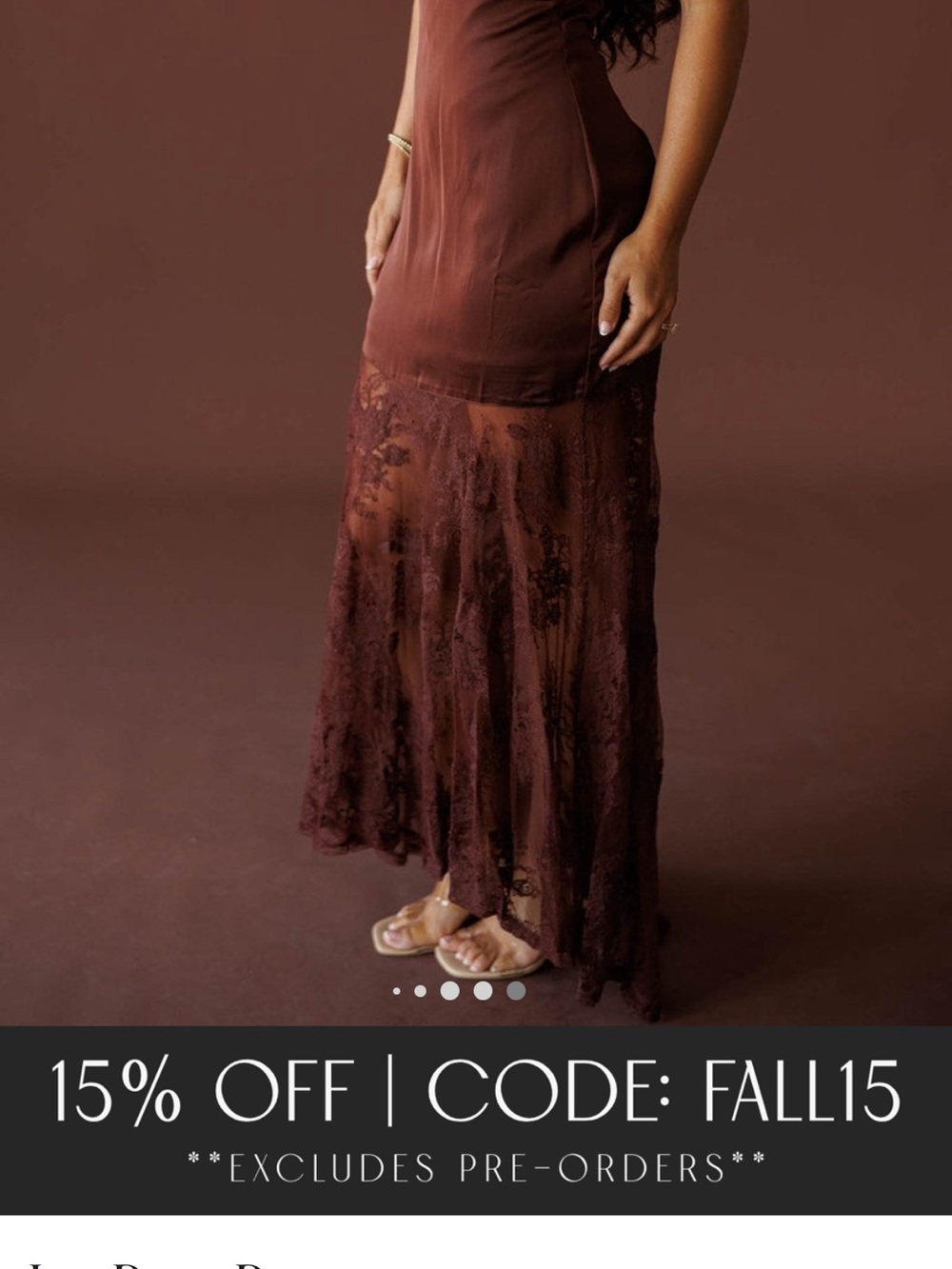Brown Satin & Lace Maxi Dress with V-Neck - Picture 3 of 3